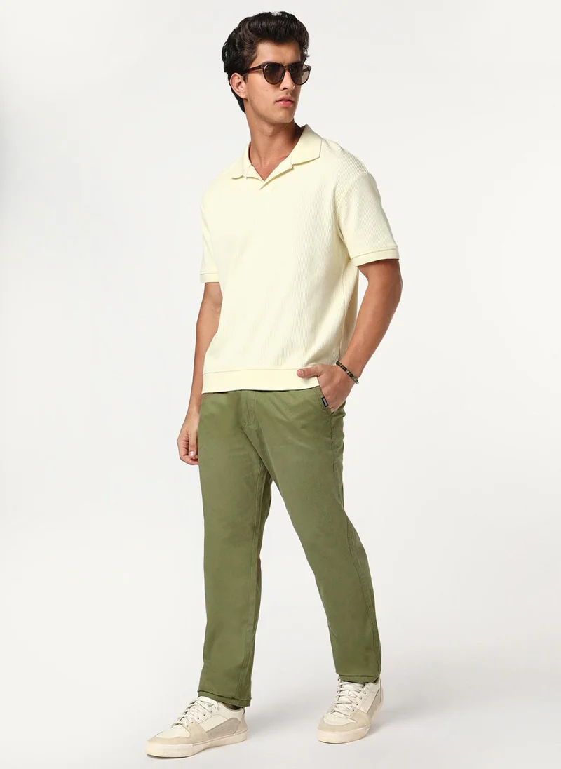 Urbano Fashion  Urbano Fashion Men's Light Olive Straight Fit Mid Rise Cotton Casual Chinos Trousers Stretch for Men | Best Price UAE